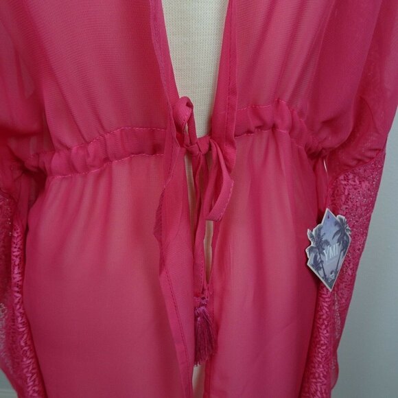 NWT YMI Swimwear Swim Cover-Up Wrap Shawl Topper Lightweight Sheer Lace Pink M - Picture 6 of 12